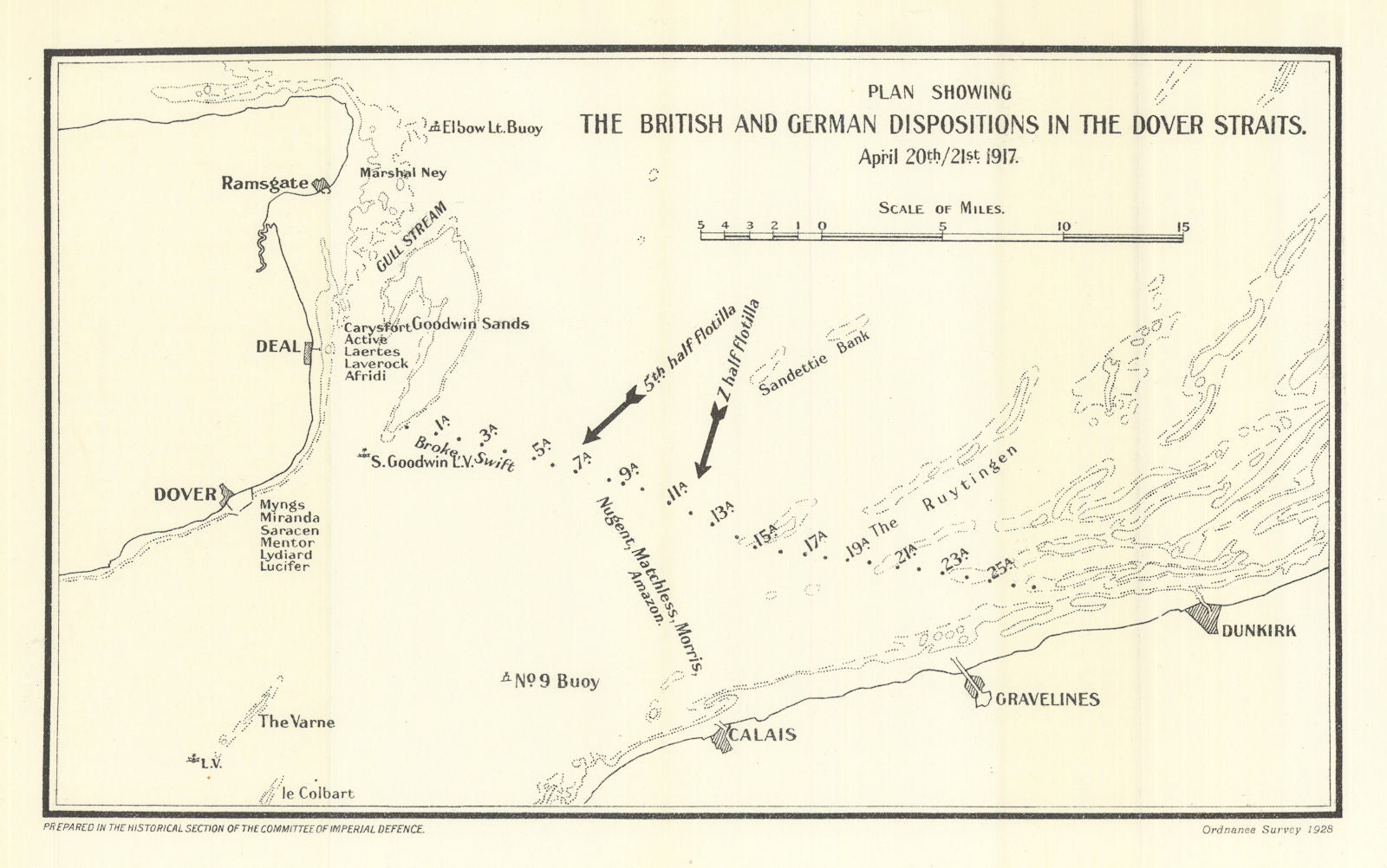 2nd Battle of Dover Straits. Naval dispositions 20-21 April 1917 WW1 1928 map